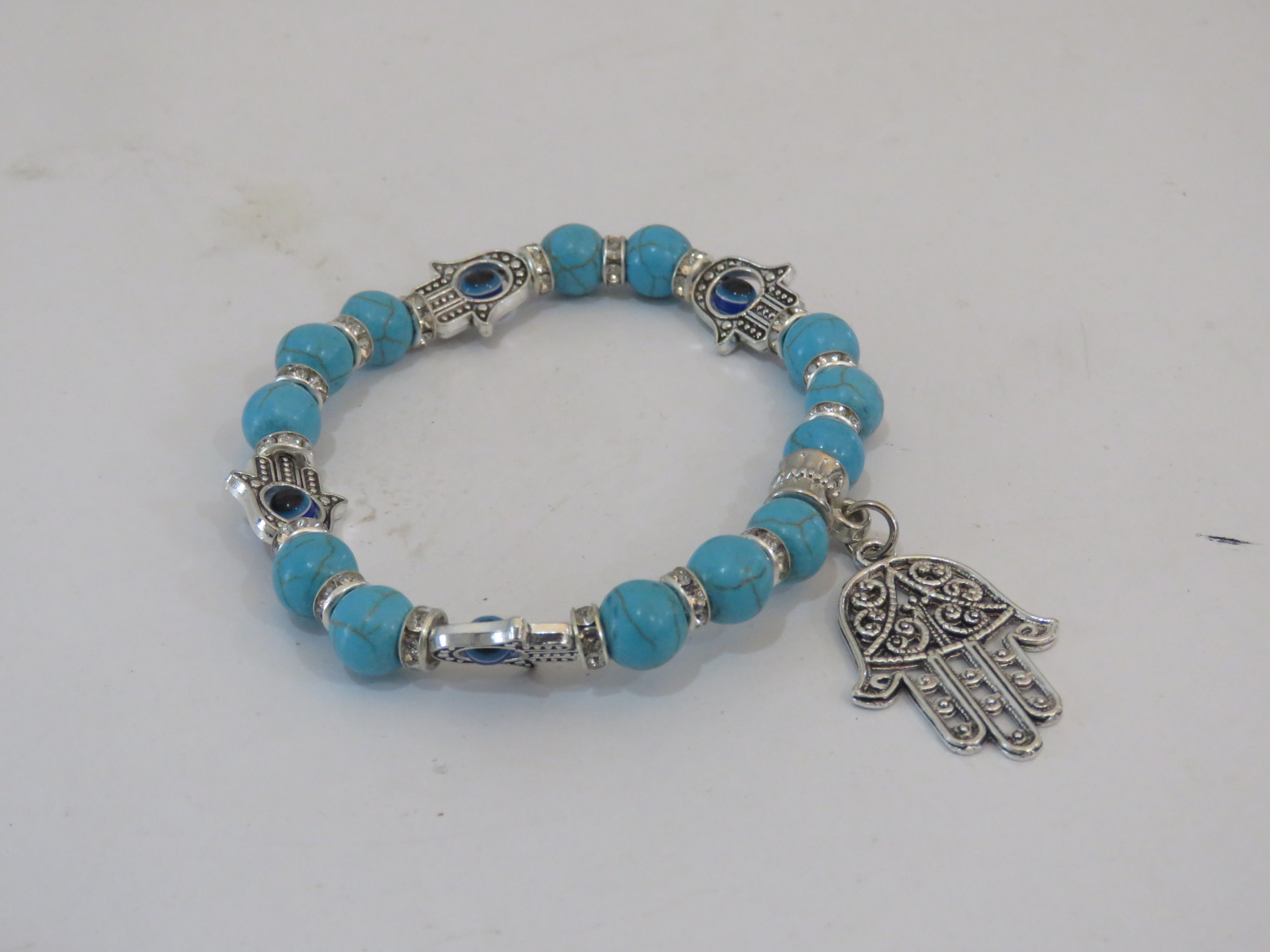 Turquoise Beads and Hamsa Hand Bracelet