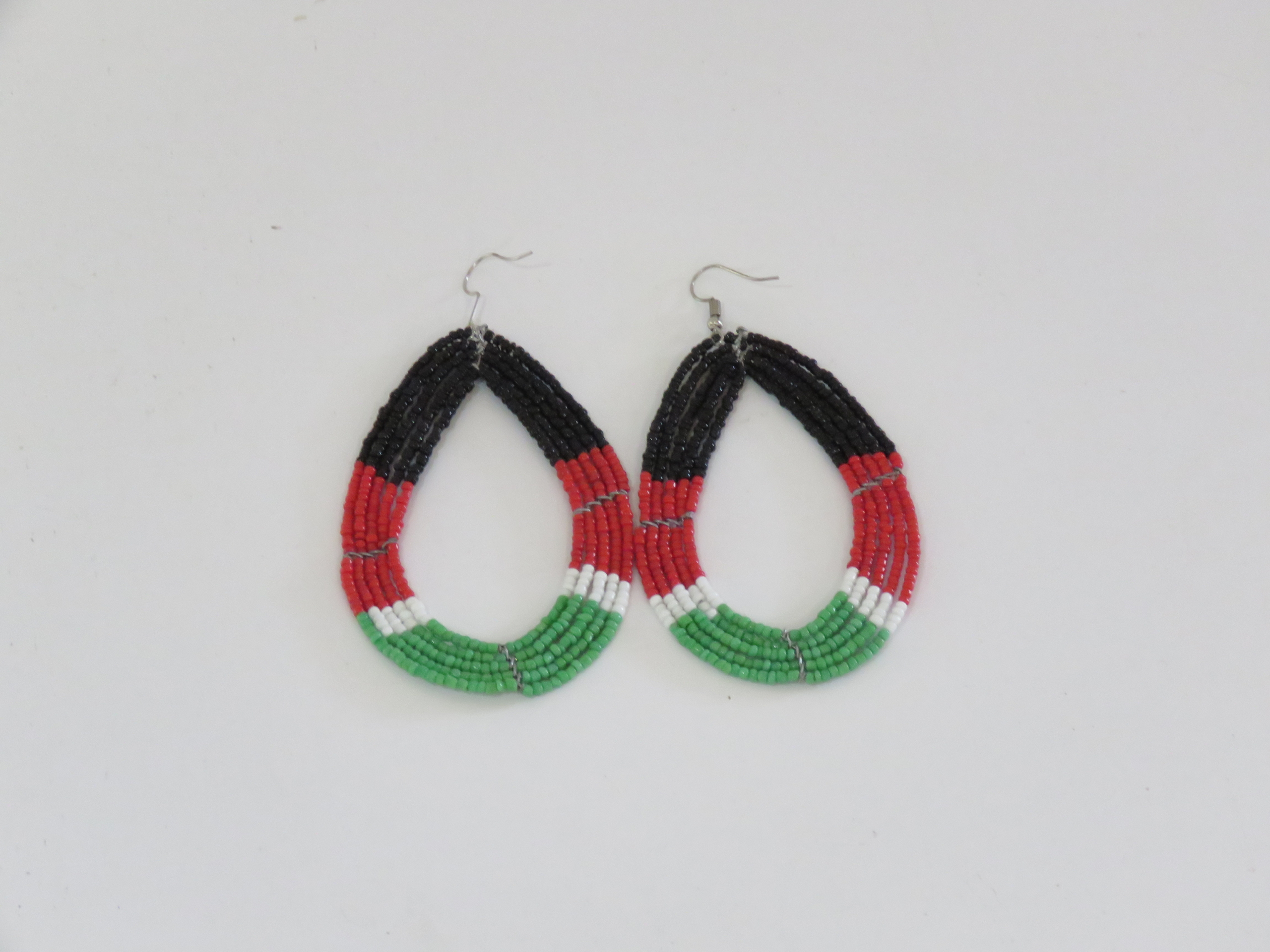 Kenyan Flag Beaded Teardrop Earrings