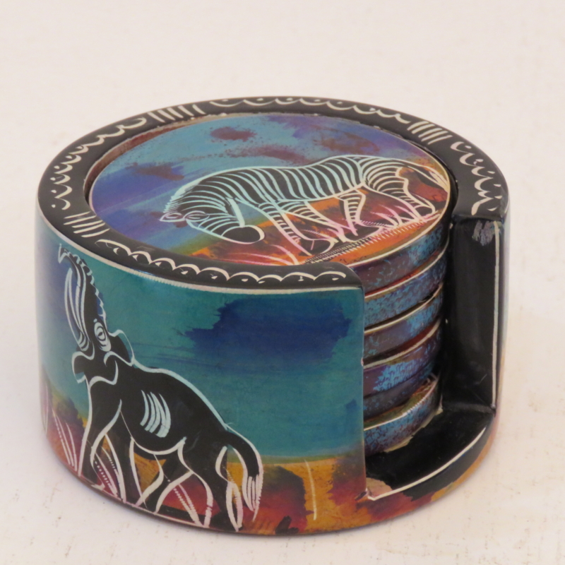 Blue Savannah Elephant Soapstone Coaster Set