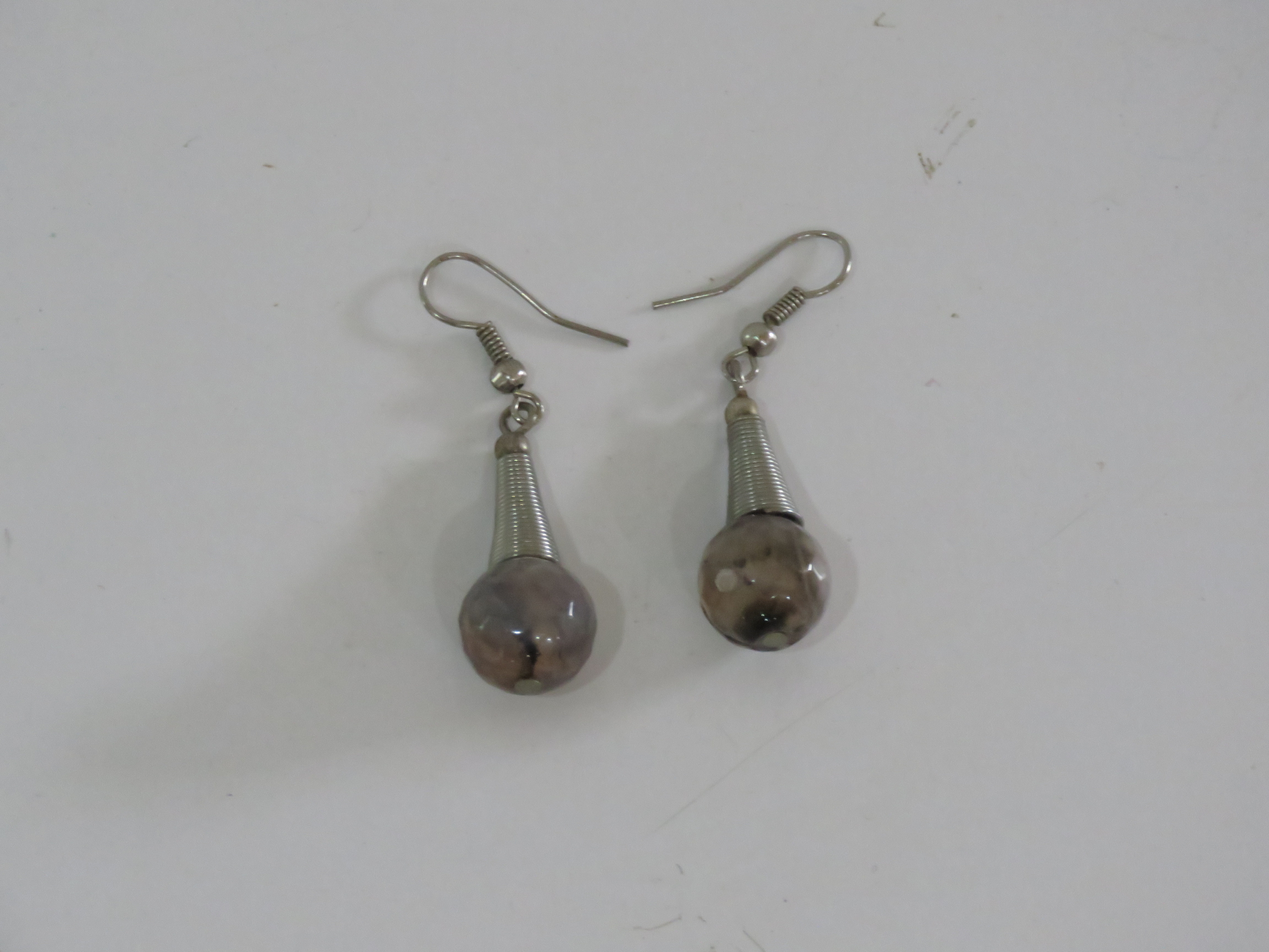 Mottled Agate Stone Drop Earrings with Coiled Cone Detail