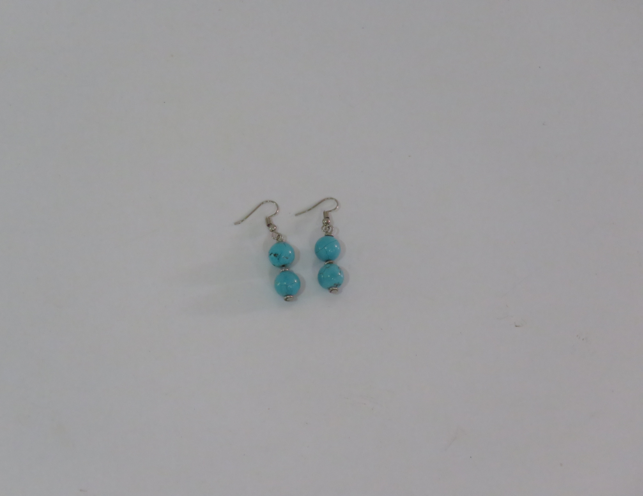 Natural Turquoise Double Bead Drop Earrings