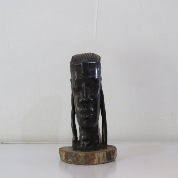 African Warrior Bust with Traditional Braided Coiffure