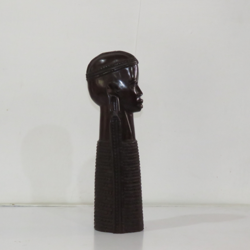 African Head Carving with Intricate Shanga & Carved Headband (Right Side)