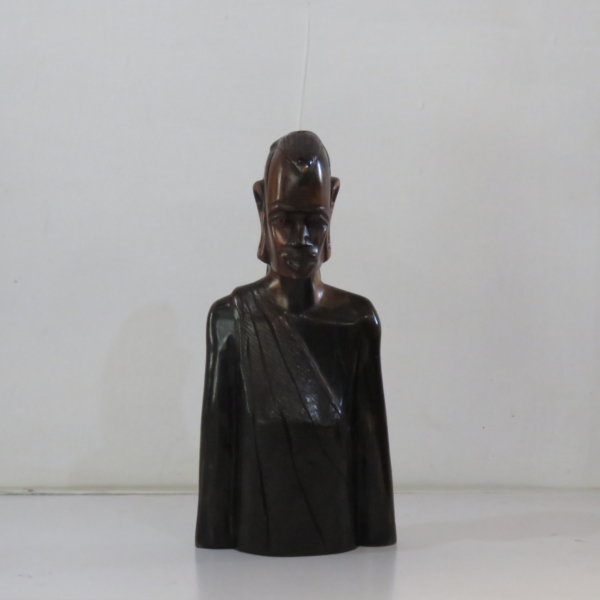 African Wood Bust with Sleek Carved Diagonal Sash