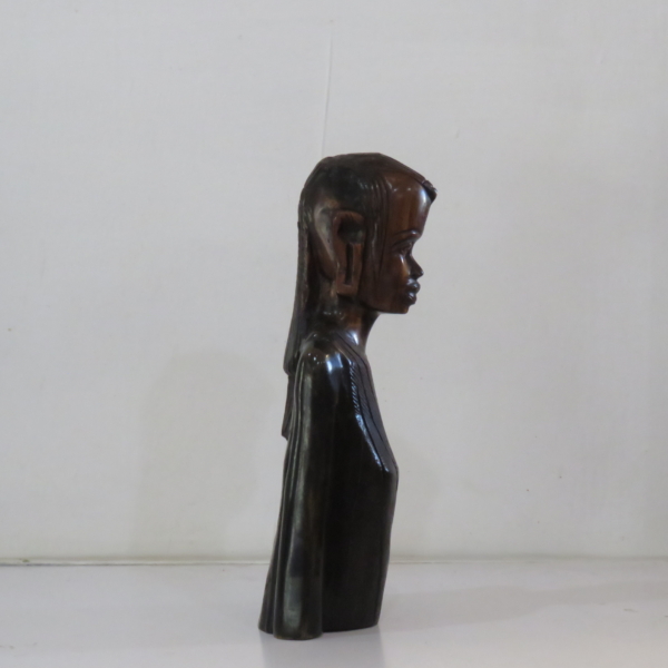 IMG_8843 African Wood Bust with Sleek Carved Diagonal Sash (Right Side)